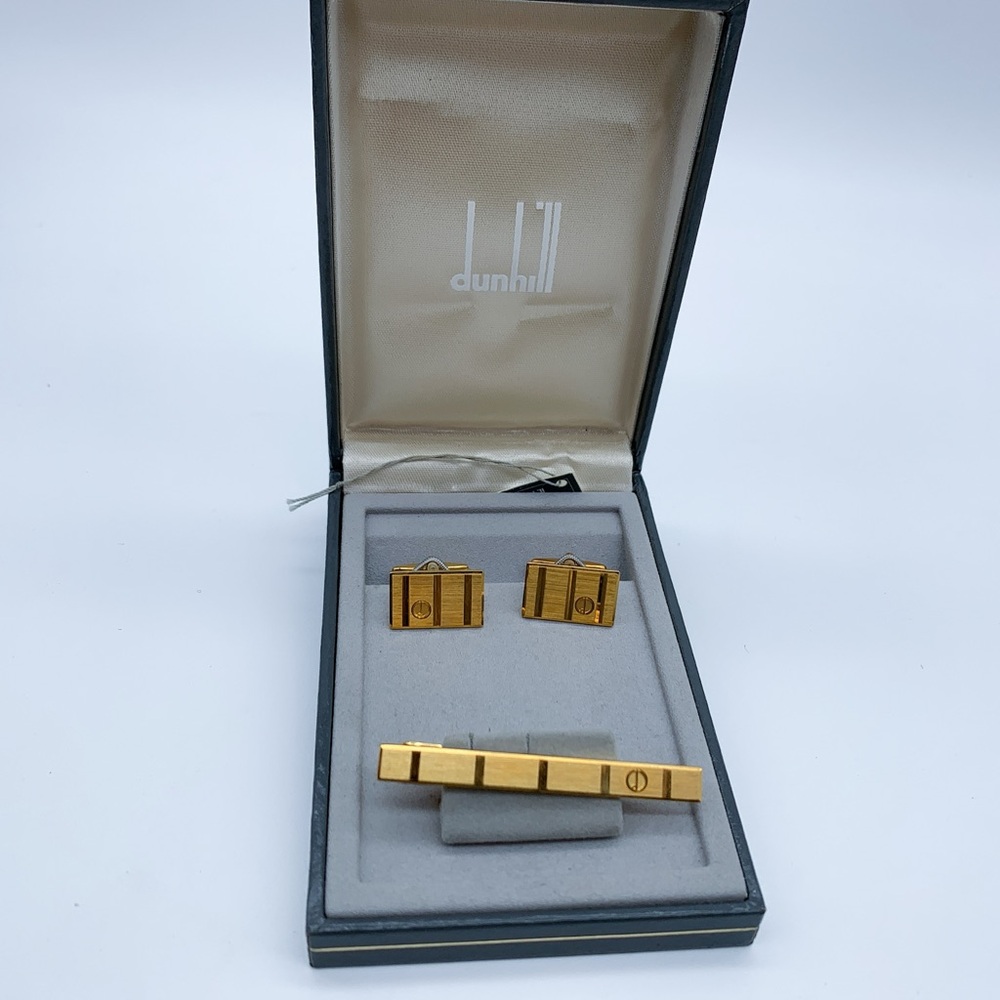 Dunhill Gold-Plated Cufflinks and Tie Clip Set